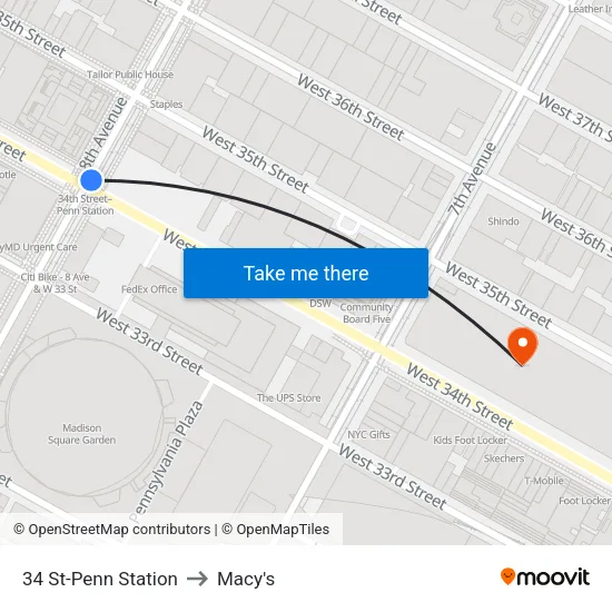 34 St-Penn Station to Macy's map
