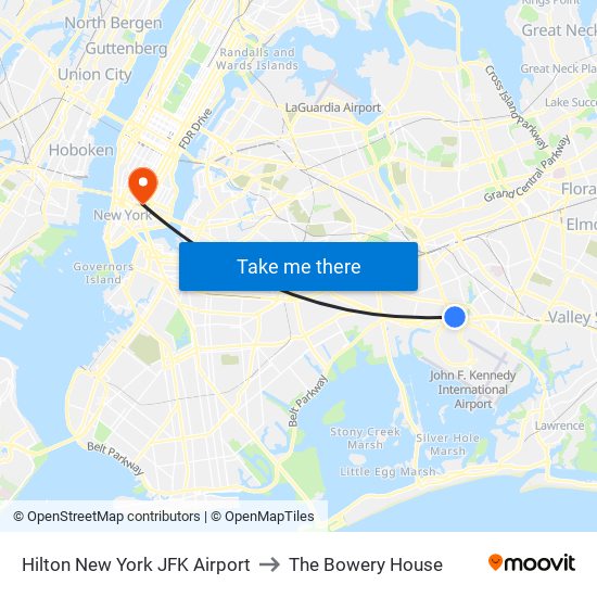 Hilton New York JFK Airport to The Bowery House map