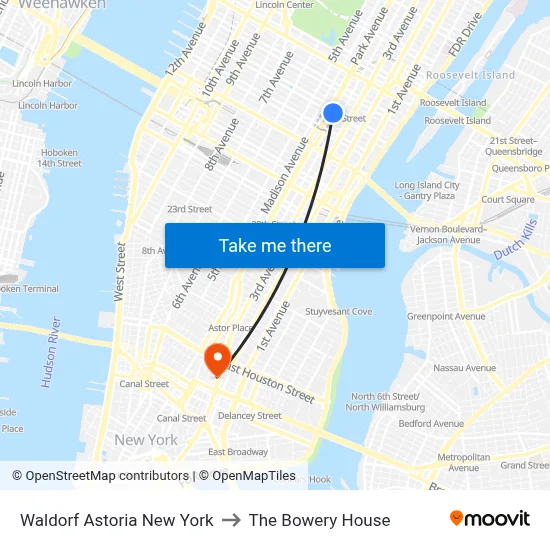 Waldorf Astoria New York to The Bowery House map