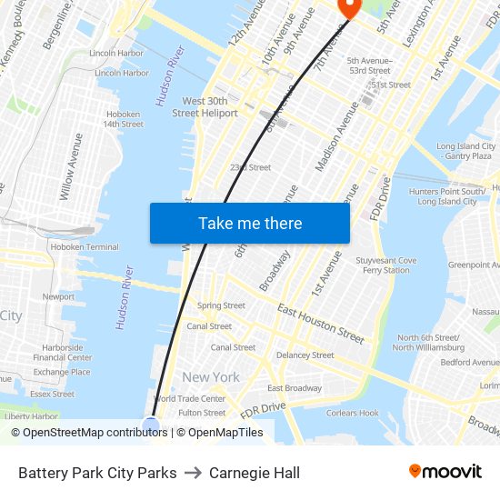Battery Park City Parks to Carnegie Hall map