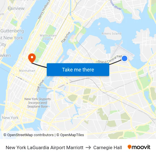 New York LaGuardia Airport Marriott to Carnegie Hall map