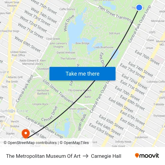 The Metropolitan Museum Of Art to Carnegie Hall map