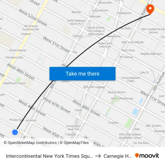 Intercontinental New York Times Square to Carnegie Hall map