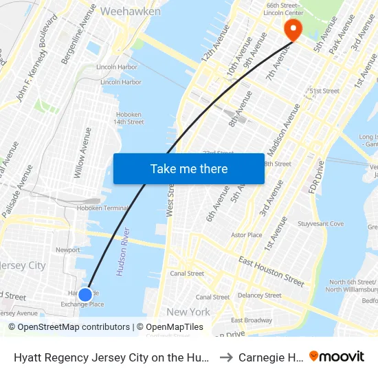 Hyatt Regency Jersey City on the Hudson to Carnegie Hall map