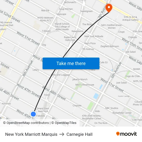 New York Marriott Marquis to Carnegie Hall map