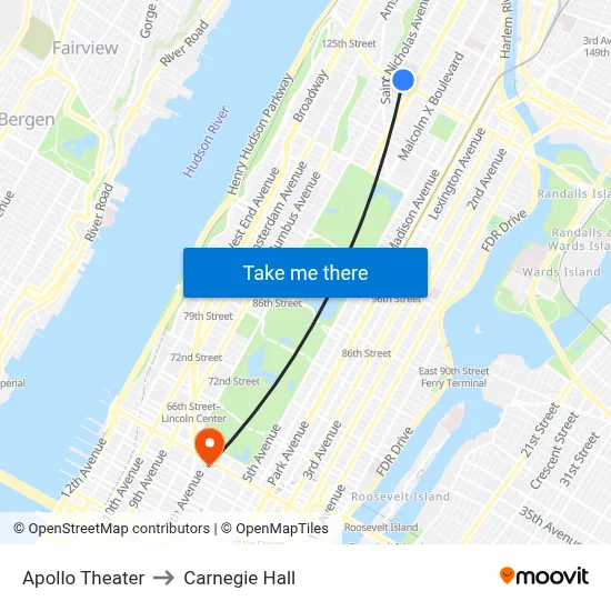 Apollo Theater to Carnegie Hall map