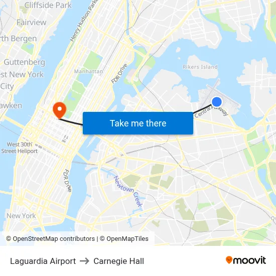 Laguardia Airport to Carnegie Hall map