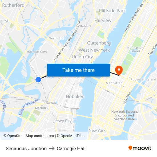 Secaucus Junction to Carnegie Hall map