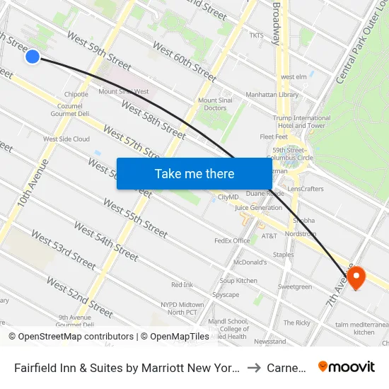 Fairfield Inn & Suites by Marriott New York Manhattan/Central Park to Carnegie Hall map