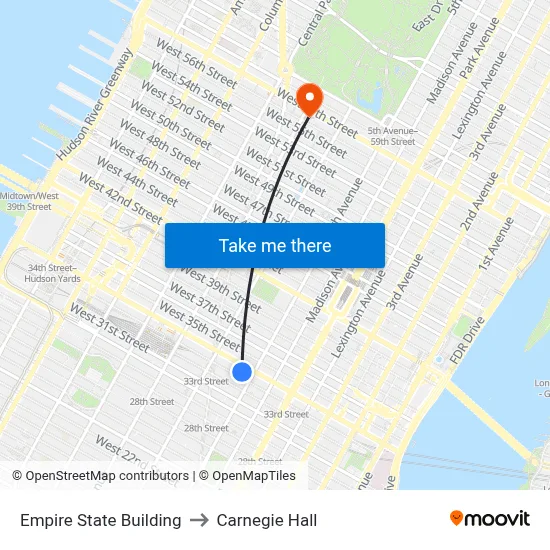 Empire State Building to Carnegie Hall map