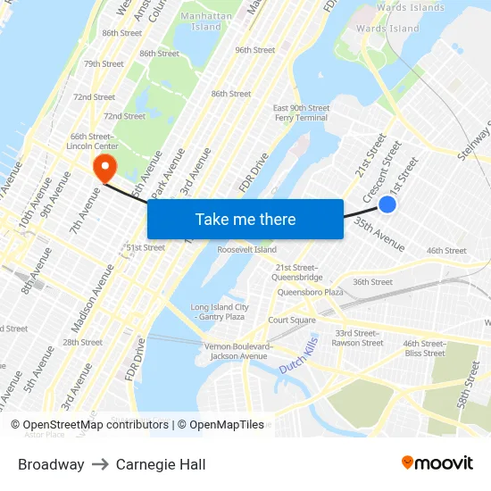 Broadway to Carnegie Hall map