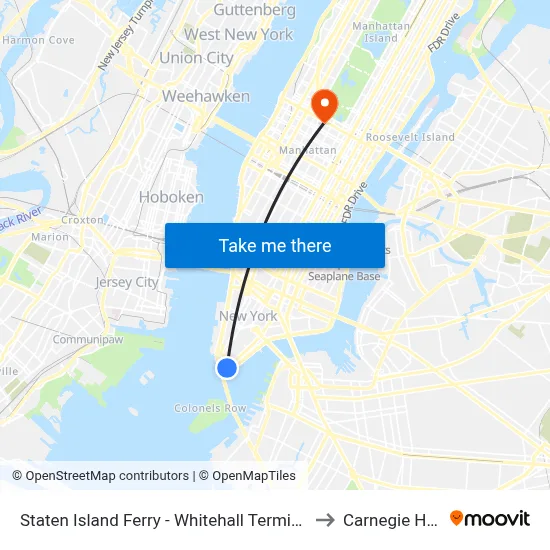 Staten Island Ferry - Whitehall Terminal to Carnegie Hall map
