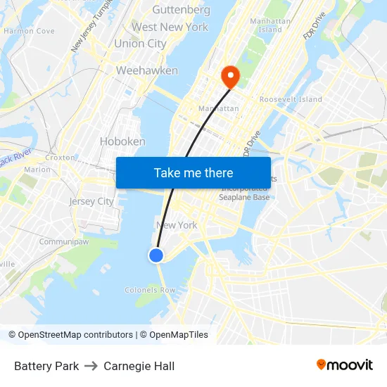 Battery Park to Carnegie Hall map