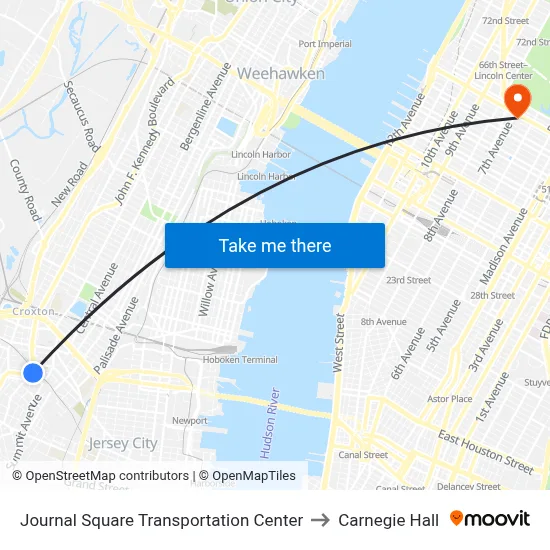 Journal Square Transportation Center to Carnegie Hall map
