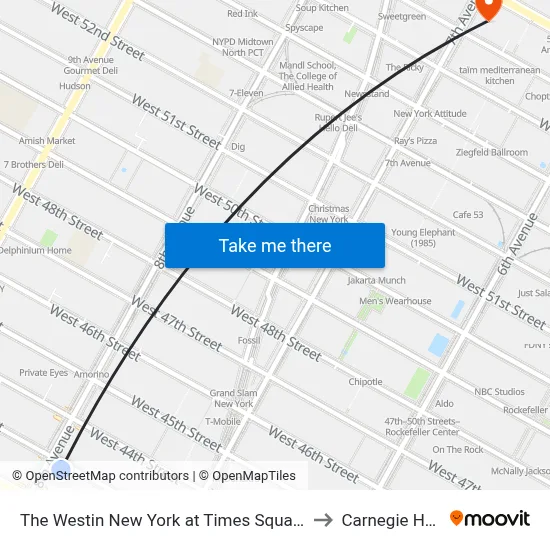 The Westin New York at Times Square to Carnegie Hall map