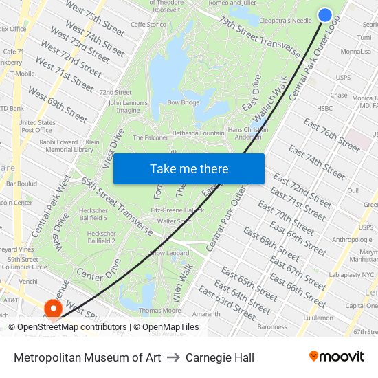 Metropolitan Museum of Art to Carnegie Hall map