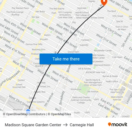 Madison Square Garden Center to Carnegie Hall map