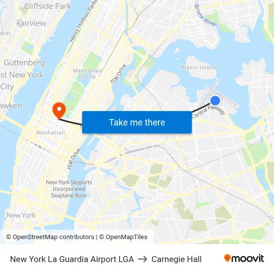 New York La Guardia Airport LGA to Carnegie Hall map