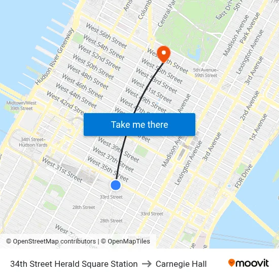 34th Street Herald Square Station to Carnegie Hall map