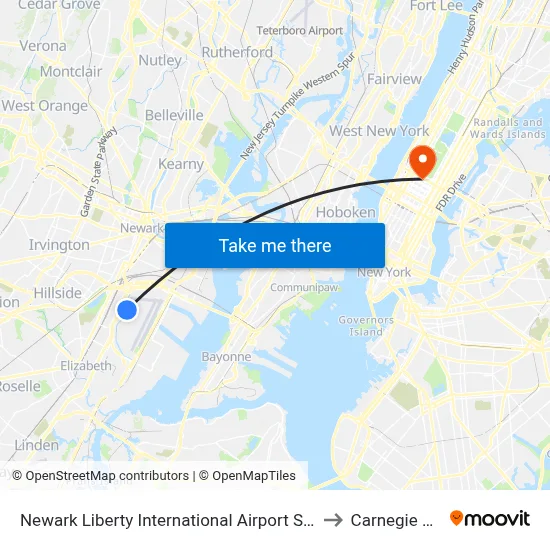Newark Liberty International Airport Station to Carnegie Hall map