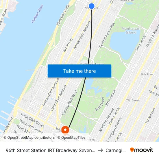96th Street Station IRT Broadway Seventh Avenue Line to Carnegie Hall map