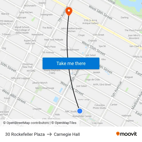 30 Rockefeller Plaza to Carnegie Hall map