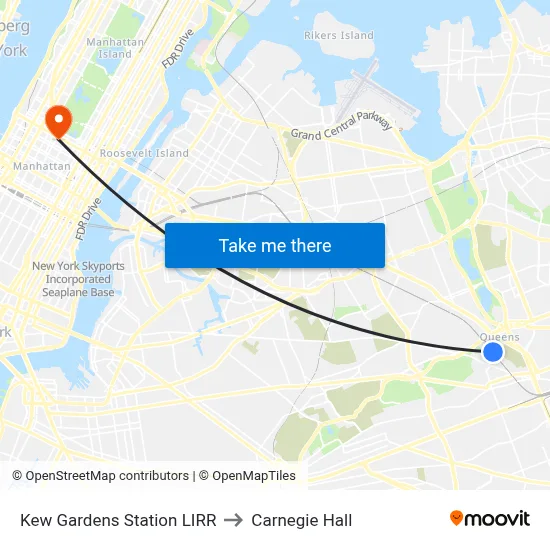 Kew Gardens Station LIRR to Carnegie Hall map