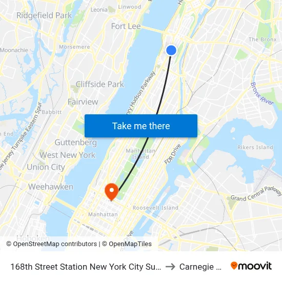 168th Street Station New York City Subway to Carnegie Hall map
