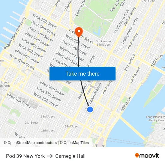 Pod 39 New York to Carnegie Hall map