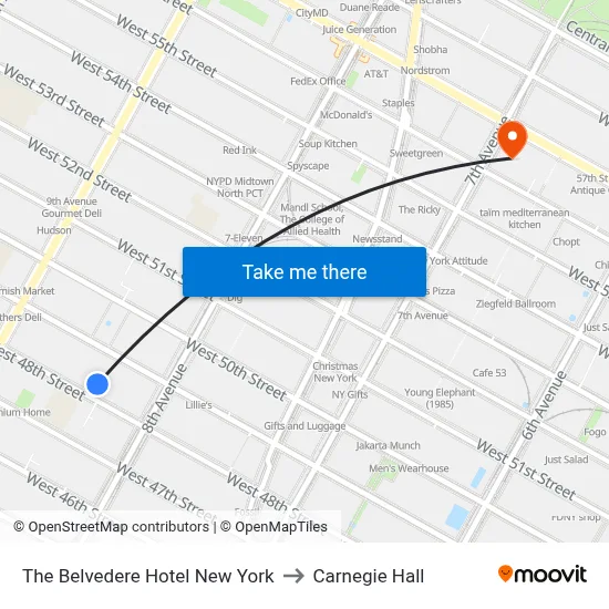 The Belvedere Hotel New York to Carnegie Hall map