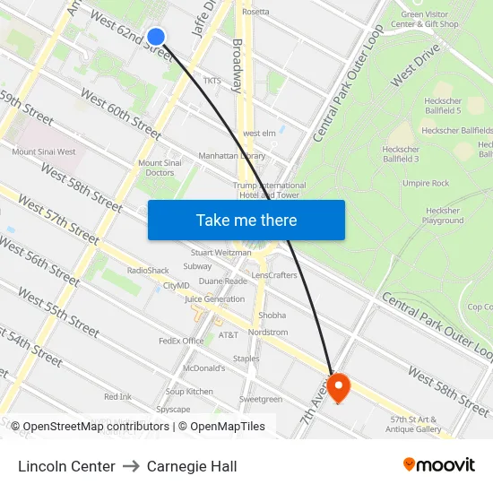 Lincoln Center to Carnegie Hall map