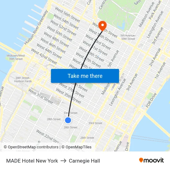 MADE Hotel New York to Carnegie Hall map
