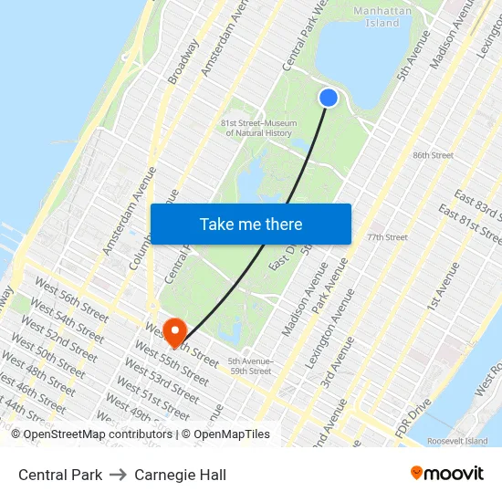 Central Park to Carnegie Hall map