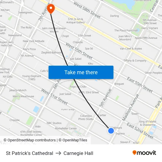 St Patrick's Cathedral to Carnegie Hall map