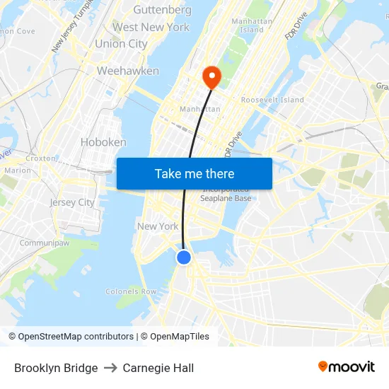 Brooklyn Bridge to Carnegie Hall map