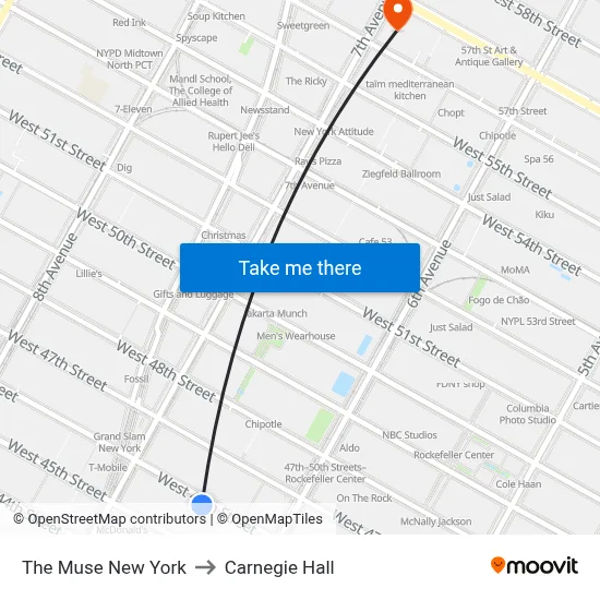 The Muse New York to Carnegie Hall map
