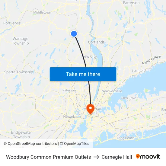 Woodbury Common Premium Outlets to Carnegie Hall map