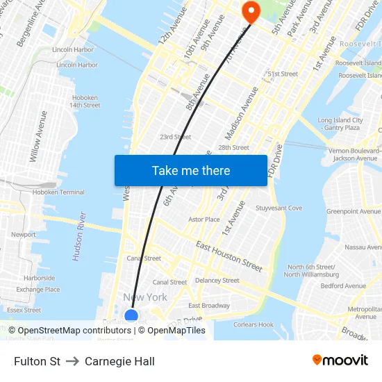 Fulton St to Carnegie Hall map