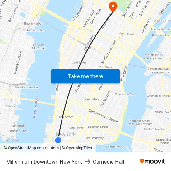 Millennium Downtown New York to Carnegie Hall map