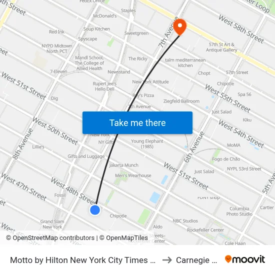 Motto by Hilton New York City Times Square to Carnegie Hall map