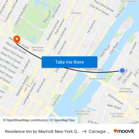 Residence Inn by Marriott New York Queens to Carnegie Hall map