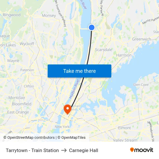 Tarrytown - Train Station to Carnegie Hall map