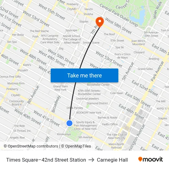 Times Square–42nd Street Station to Carnegie Hall map