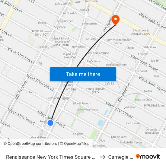 Renaissance New York Times Square by Marriott to Carnegie Hall map