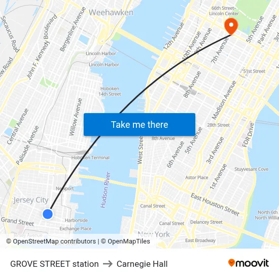 GROVE STREET station to Carnegie Hall map