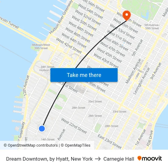 Dream Downtown, by Hyatt, New York to Carnegie Hall map
