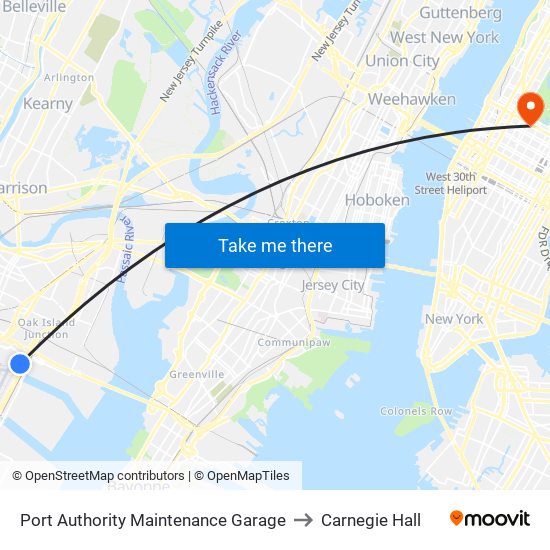 Port Authority Maintenance Garage to Carnegie Hall map