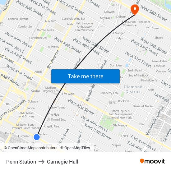 Penn Station to Carnegie Hall map
