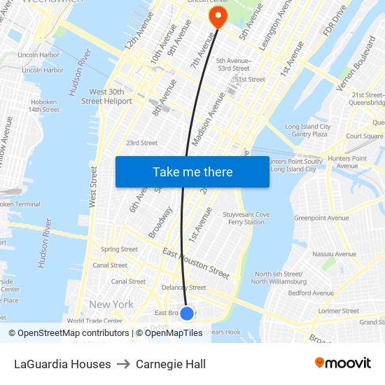 LaGuardia Houses to Carnegie Hall map