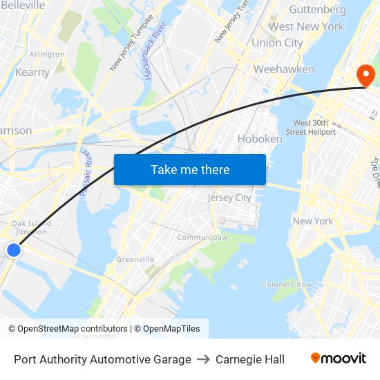 Port Authority Automotive Garage to Carnegie Hall map